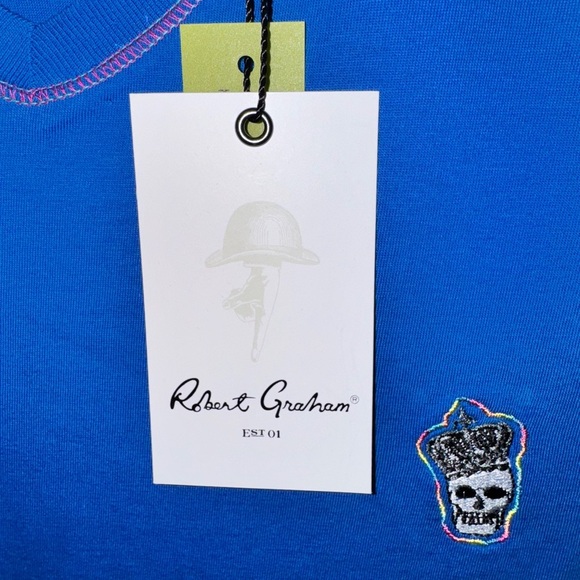 NWT Robert Graham Men Eye of The Skull Short Sleeve Knit T Shirt Blue Size Small - Picture 4 of 8